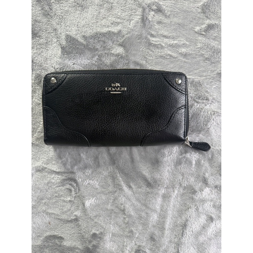 Coach Accordian Zip‎ Wallet Women's Large Black Accordion Expansion Leather